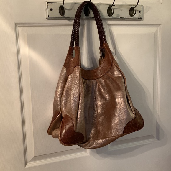 TANO anthropologie brown and Metallic vegan leather bag extra large - Picture 3 of 13